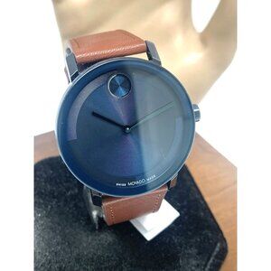 Movado Men's Watch 3601093 Bold Swiss Quartz Blue Dial 40mm Brown Leather Strap